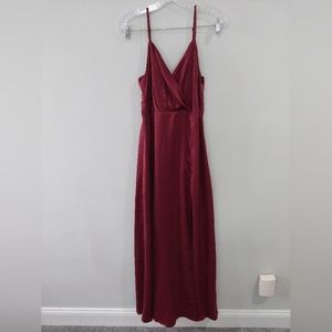 Lulu's Formal Maxi Dress Small Red V-neck adjustable straps slit on front